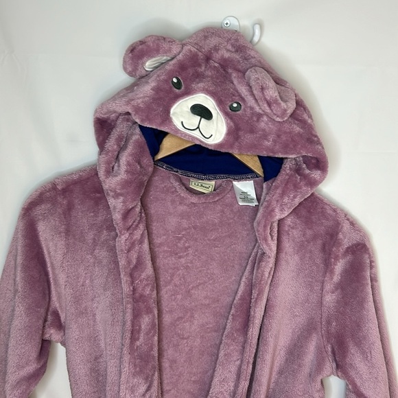 LLBean kids cozy animal robe animal teddy bear soft kids size small plush purple - Picture 2 of 7